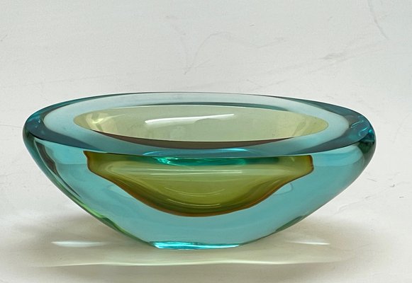 Mid-Century Aquamarine and Amber Murano Sommerso Glass Bowl by Cenedese, 1960s-JDR-1234450