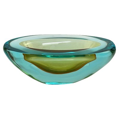 Mid-Century Aquamarine and Amber Murano Sommerso Glass Bowl by Cenedese, 1960s-JDR-1234450