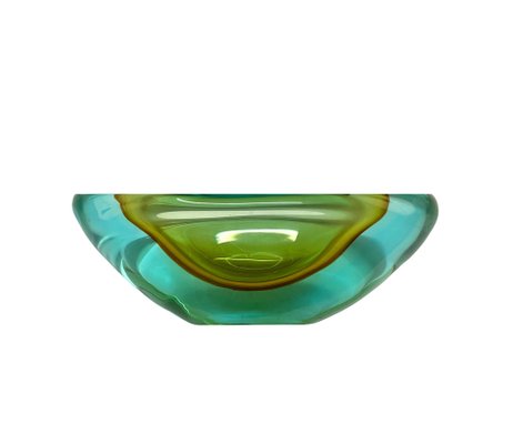 Mid-Century Aquamarine and Amber Murano Sommerso Glass Bowl by Cenedese, 1960s-JDR-1234450