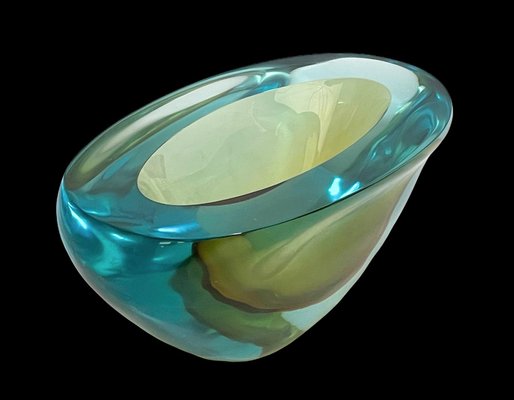 Mid-Century Aquamarine and Amber Murano Sommerso Glass Bowl by Cenedese, 1960s-JDR-1234450