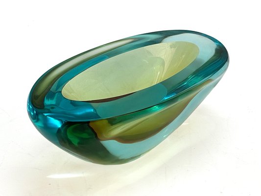 Mid-Century Aquamarine and Amber Murano Sommerso Glass Bowl by Cenedese, 1960s-JDR-1234450