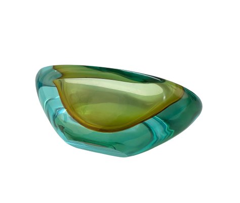 Mid-Century Aquamarine and Amber Murano Sommerso Glass Bowl by Cenedese, 1960s-JDR-1234450