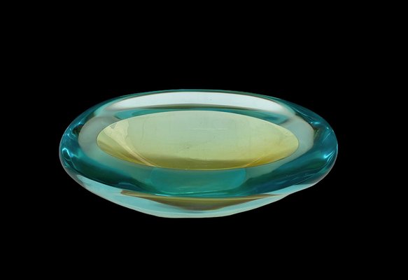 Mid-Century Aquamarine and Amber Murano Sommerso Glass Bowl by Cenedese, 1960s-JDR-1234450