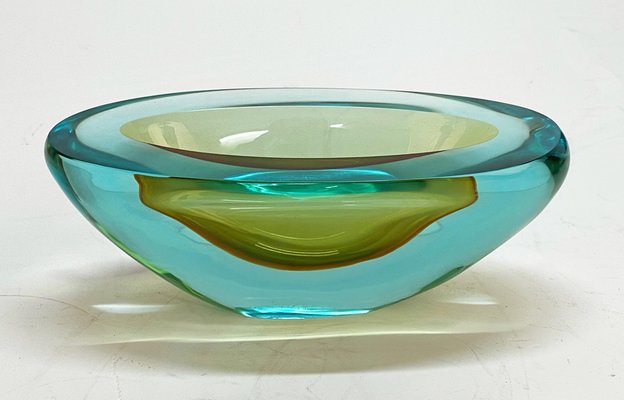 Mid-Century Aquamarine and Amber Murano Sommerso Glass Bowl by Cenedese, 1960s-JDR-1234450