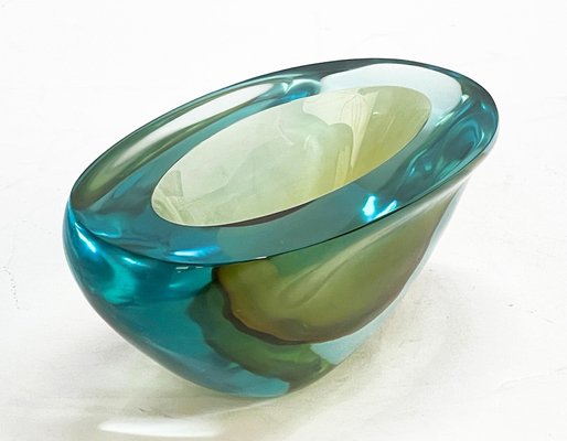 Mid-Century Aquamarine and Amber Murano Sommerso Glass Bowl by Cenedese, 1960s-JDR-1234450