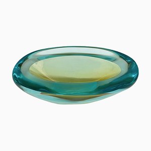 Mid-Century Aquamarine and Amber Murano Sommerso Glass Bowl by Cenedese, 1960s-JDR-1234450