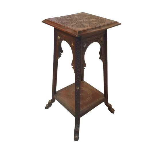 Mid-Century Arabic Style Tall Inlaid Wood Table