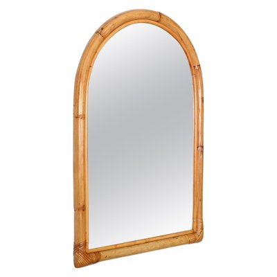 Mid-Century Arch Mirror with Double Bamboo Frame and Rattan Wicker, Italy, 1970s-JDR-1784821