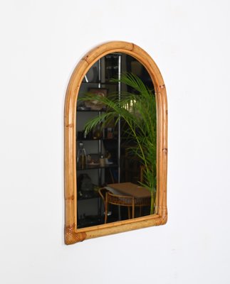 Mid-Century Arch Mirror with Double Bamboo Frame and Rattan Wicker, Italy, 1970s