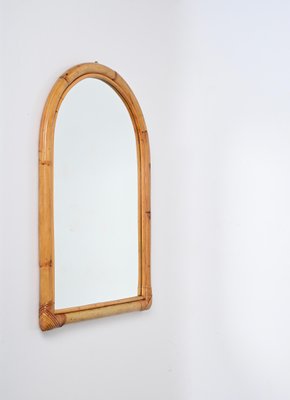 Mid-Century Arch Mirror with Double Bamboo Frame and Rattan Wicker, Italy, 1970s-JDR-1784821