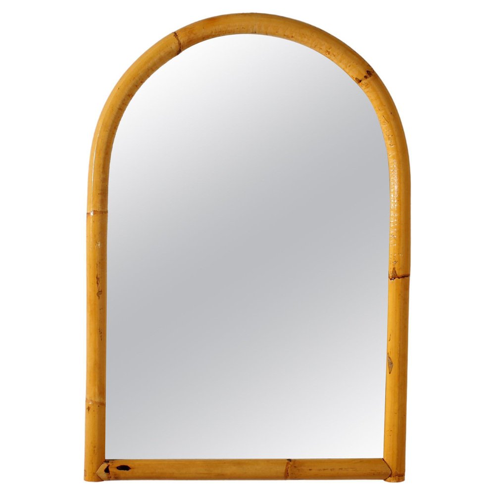 Mid-Century Arched Bamboo & Cane Wall Mirror, Italy, 1960s