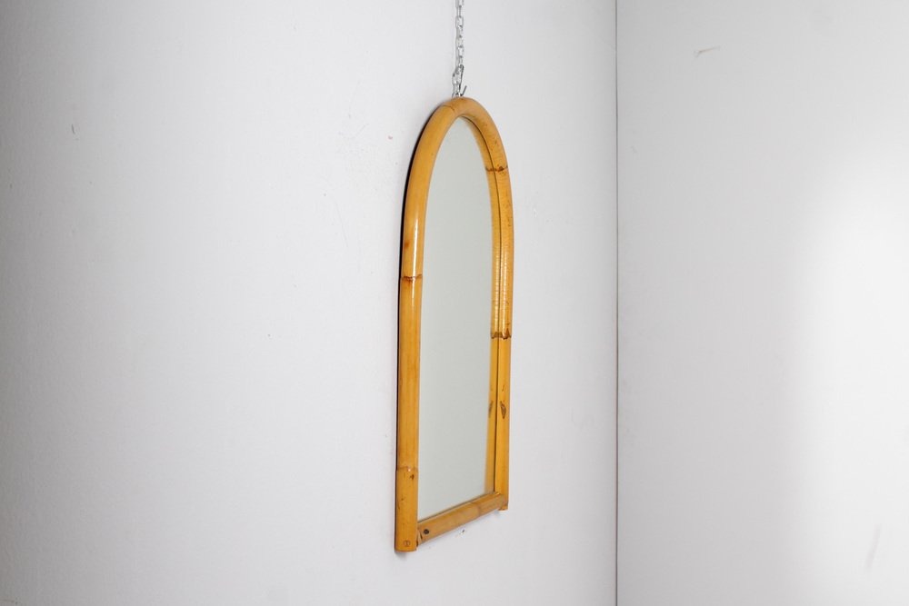 Mid-Century Arched Bamboo & Cane Wall Mirror, Italy, 1960s