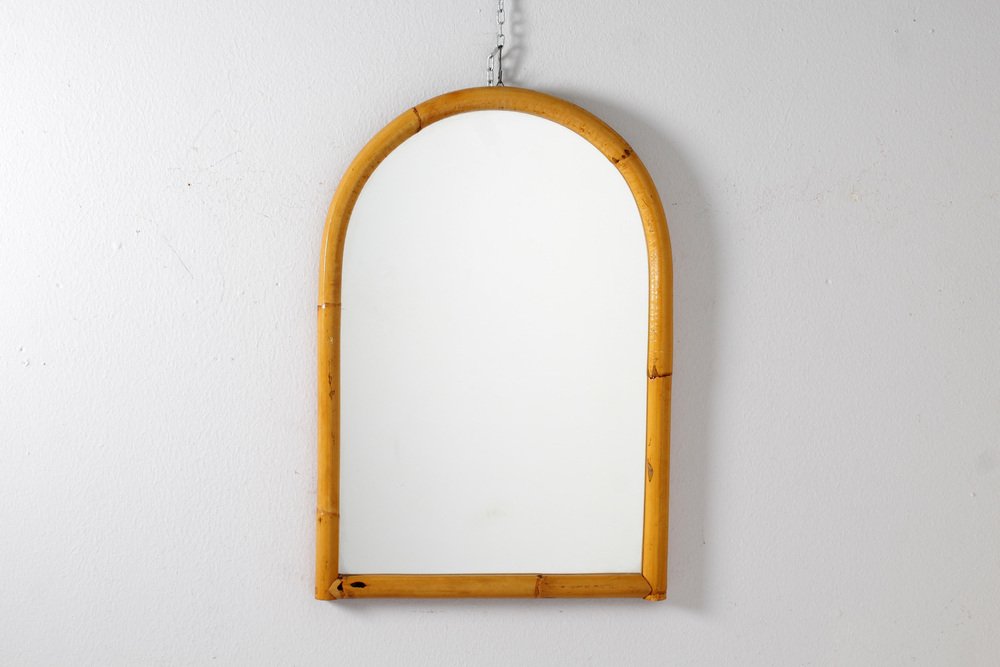 Mid-Century Arched Bamboo & Cane Wall Mirror, Italy, 1960s