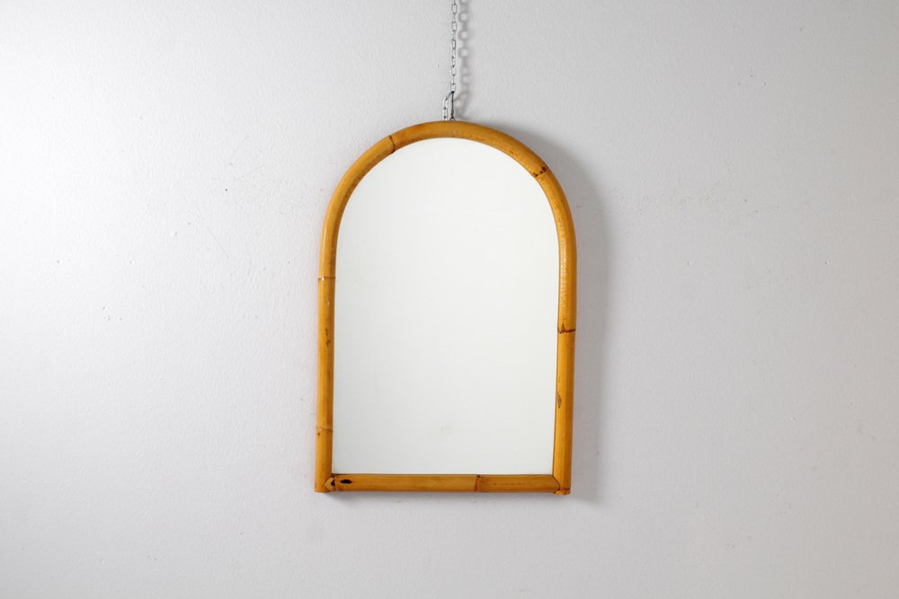 Mid-Century Arched Bamboo & Cane Wall Mirror, Italy, 1960s