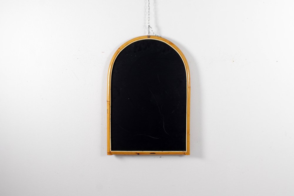 Mid-Century Arched Bamboo & Cane Wall Mirror, Italy, 1960s