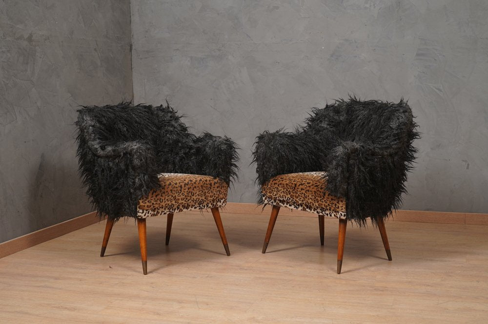 Mid-Century Armchair Fabric Wood and Brass by Nino Zoncada for Cassina, 1960s, Set of 2