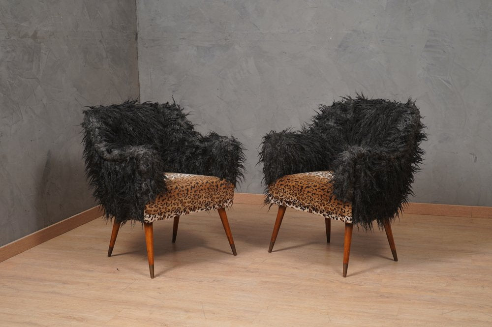 Mid-Century Armchair Fabric Wood and Brass by Nino Zoncada for Cassina, 1960s, Set of 2