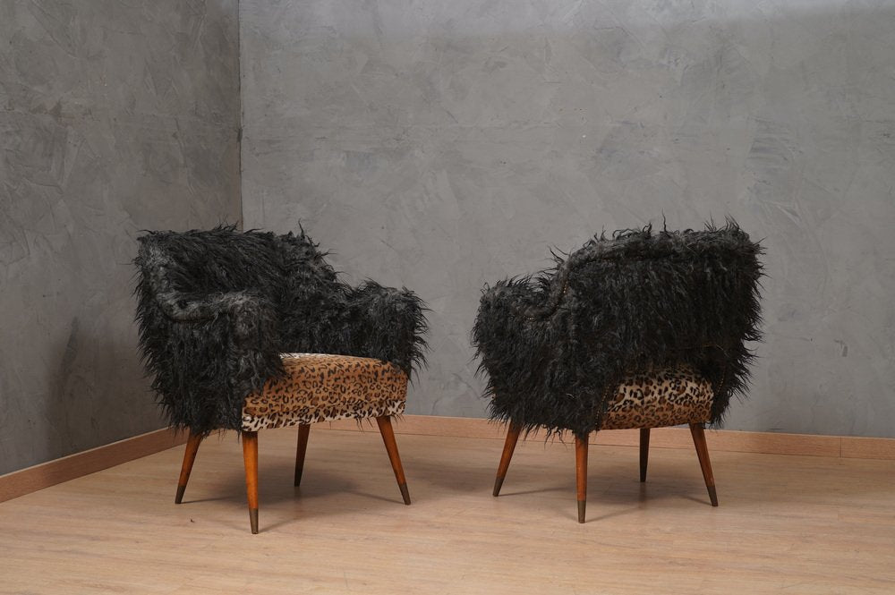 Mid-Century Armchair Fabric Wood and Brass by Nino Zoncada for Cassina, 1960s, Set of 2