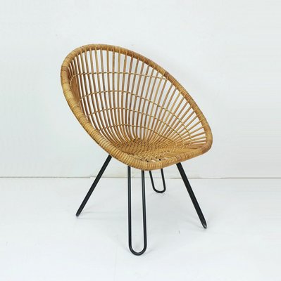 Mid-Century Armchair in Bamboo Wicker with Hairpin Legs, 1960s-FH-1729636