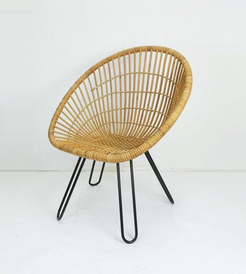 Mid-Century Armchair in Bamboo Wicker with Hairpin Legs, 1960s-FH-1729638