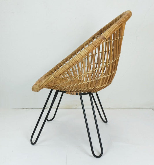 Mid-Century Armchair in Bamboo Wicker with Hairpin Legs, 1960s