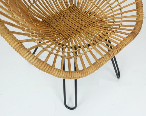 Mid-Century Armchair in Bamboo Wicker with Hairpin Legs, 1960s-FH-1729636