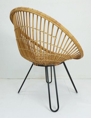 Mid-Century Armchair in Bamboo Wicker with Hairpin Legs, 1960s-FH-1729638