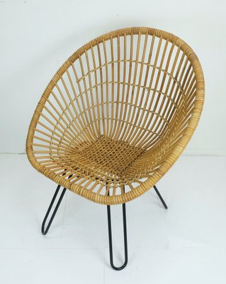 Mid-Century Armchair in Bamboo Wicker with Hairpin Legs, 1960s-FH-1729638