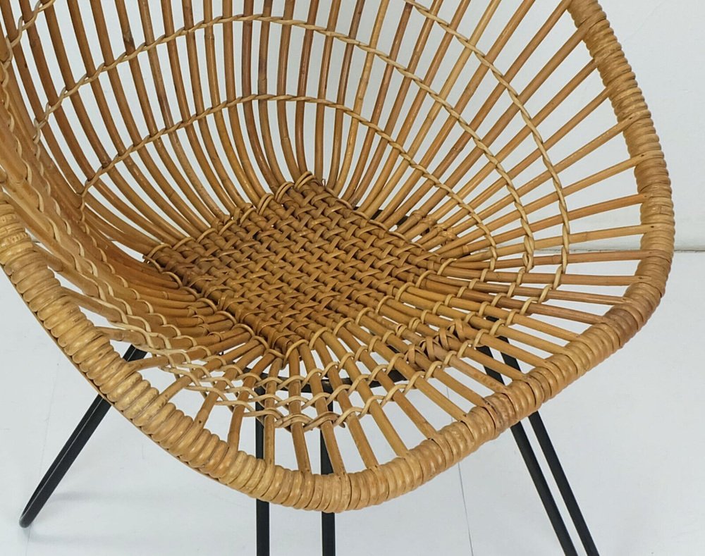 Mid-Century Armchair in Bamboo Wicker with Hairpin Legs, 1960s