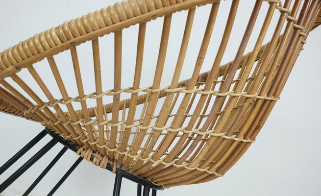 Mid-Century Armchair in Bamboo Wicker with Hairpin Legs, 1960s-FH-1729636