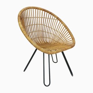 Mid-Century Armchair in Bamboo Wicker with Hairpin Legs, 1960s-FH-1729636