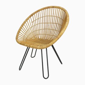 Mid-Century Armchair in Bamboo Wicker with Hairpin Legs, 1960s-FH-1729638