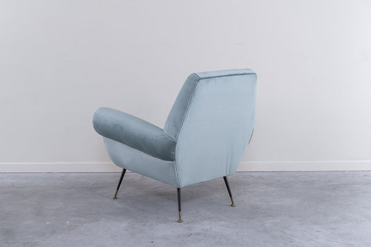 Mid-Century Armchair in Blue Velvet Upholstery, 1950s