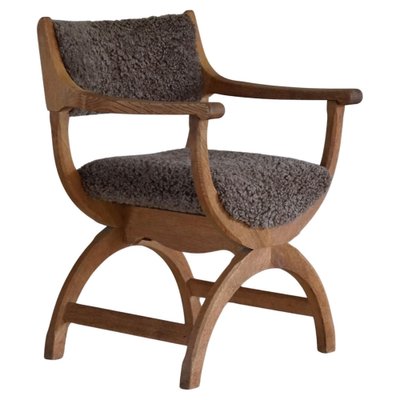 Mid-Century Armchair in Oak & Lambswool Model Kurul attributed to Henning Kjærnulf, 1960s-MXF-1758627