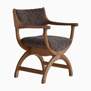 Mid-Century Armchair in Oak & Lambswool Model Kurul attributed to Henning Kjærnulf, 1960s-MXF-1758627