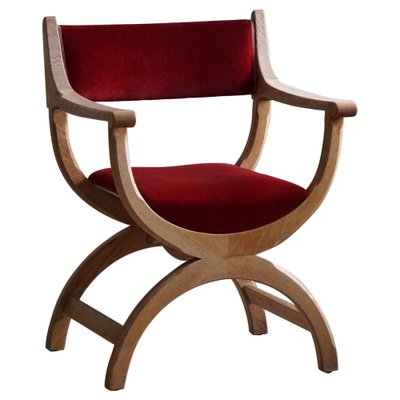 Mid-Century Armchair in Oak & Velvet Model Kurul attributed to Henning Kjærnulf, 1960s-MXF-1773139