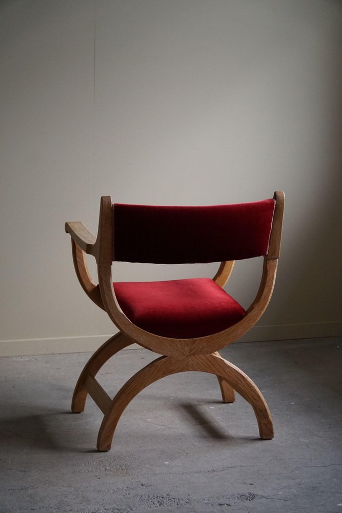 Mid-Century Armchair in Oak & Velvet Model Kurul attributed to Henning Kjærnulf, 1960s