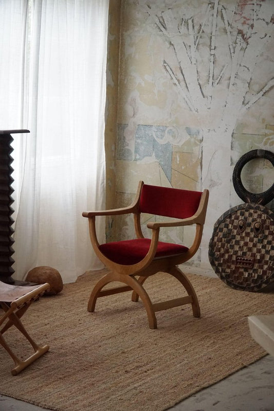 Mid-Century Armchair in Oak & Velvet Model Kurul attributed to Henning Kjærnulf, 1960s