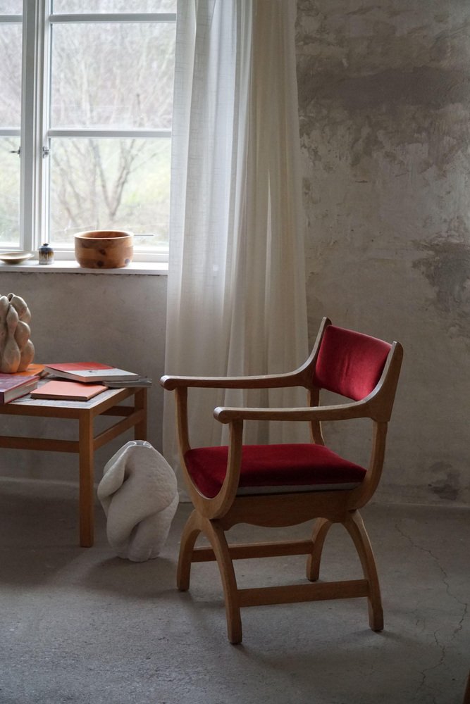 Mid-Century Armchair in Oak & Velvet Model Kurul attributed to Henning Kjærnulf, 1960s