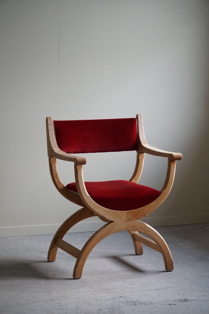 Mid-Century Armchair in Oak & Velvet Model Kurul attributed to Henning Kjærnulf, 1960s