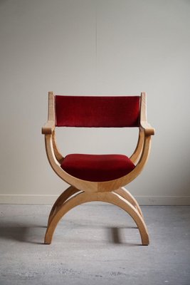 Mid-Century Armchair in Oak & Velvet Model Kurul attributed to Henning Kjærnulf, 1960s-MXF-1773139