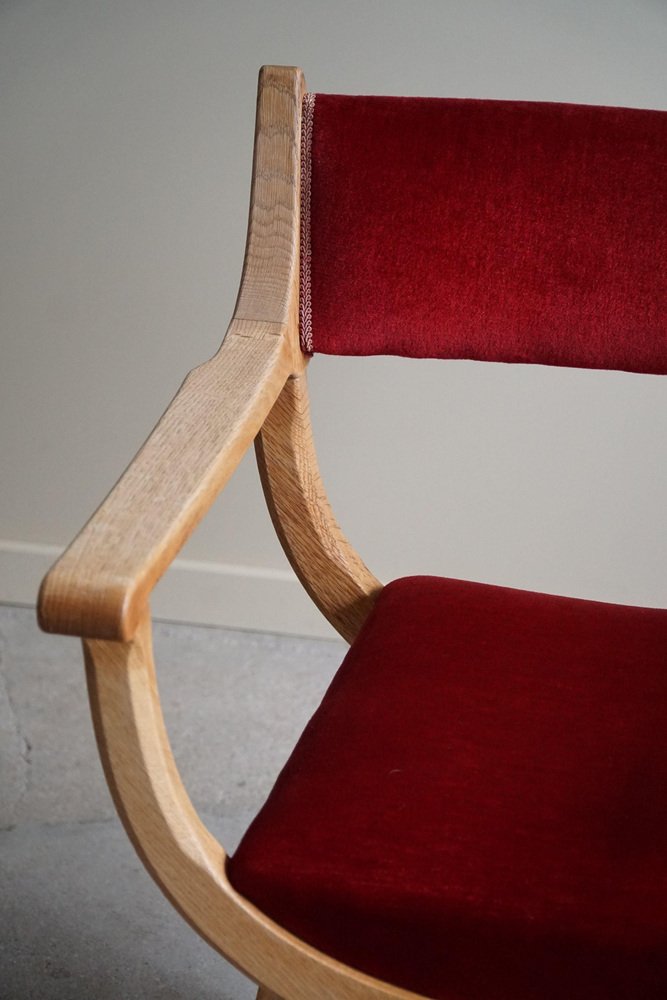 Mid-Century Armchair in Oak & Velvet Model Kurul attributed to Henning Kjærnulf, 1960s