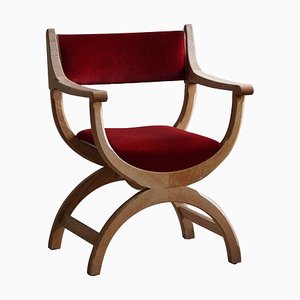 Mid-Century Armchair in Oak & Velvet Model Kurul attributed to Henning Kjærnulf, 1960s-MXF-1773139