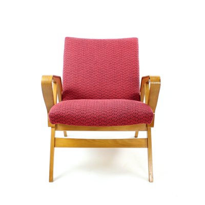 Mid-Century Armchair in Pink Fabric & Oak from Tatra, Czechoslovakia, 1960s-UL-1107026