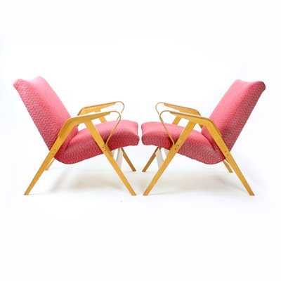 Mid-Century Armchair in Pink Fabric & Oak from Tatra, Czechoslovakia, 1960s-UL-1107026