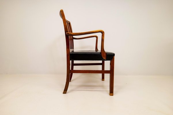 Mid-Century Armchair in Stained Beech and Leather by Ole Wanscher for Fritz Hansen-UYK-1061320