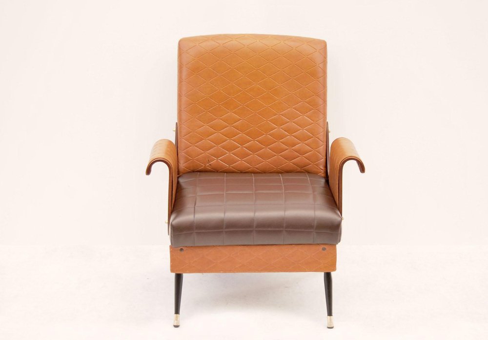 Mid-Century Armchair in Walnut and Faux Leather, Italy, 1960s