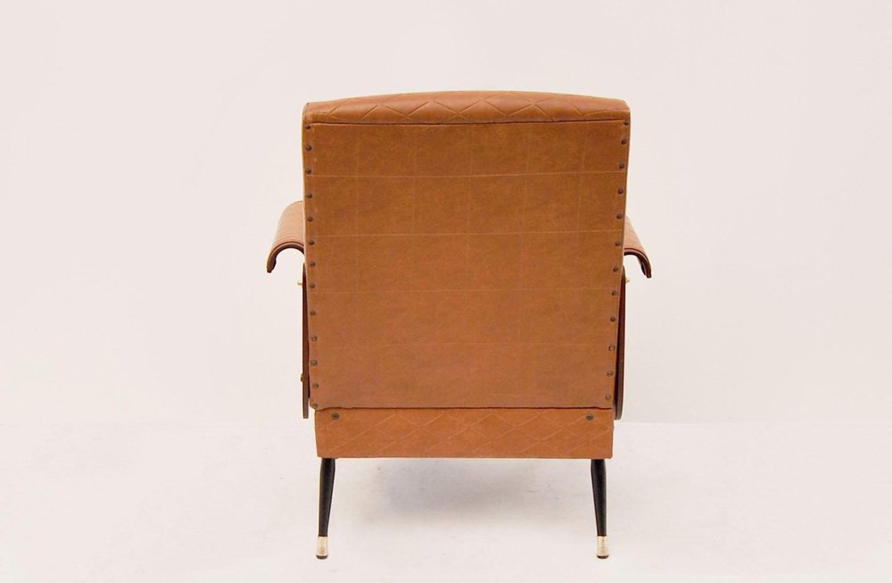 Mid-Century Armchair in Walnut and Faux Leather, Italy, 1960s