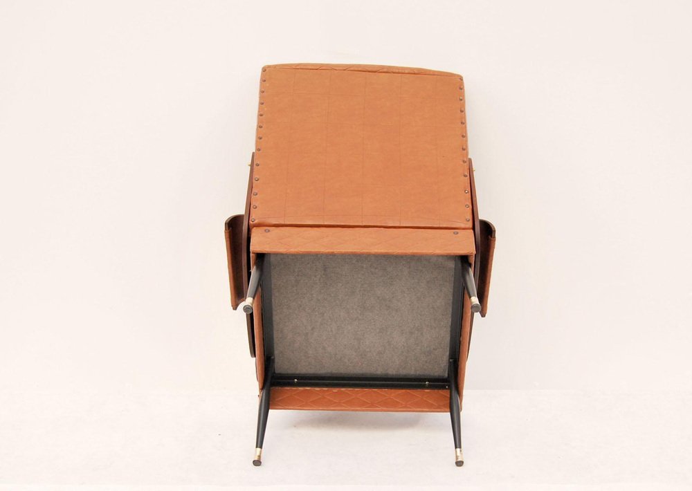 Mid-Century Armchair in Walnut and Faux Leather, Italy, 1960s