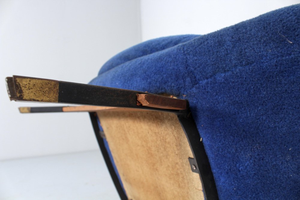 Mid-Century Armchair in Wood and Velvet attributed to G. Veronesi for ISA Bergamo, Italy, 1950s